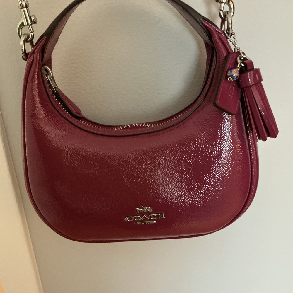 Coach Glossy Maroon Leather Shoulder Bag